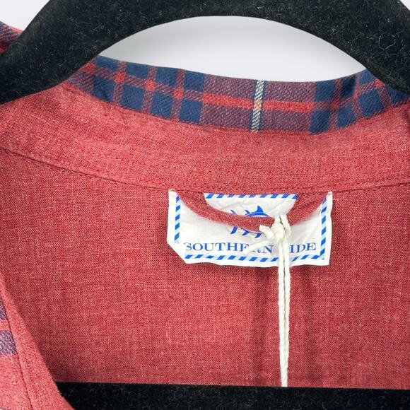 Southern Tide Payton Heather Reversible Plaid Flannel Shirt Mens Size Small Red - Picture 7 of 9